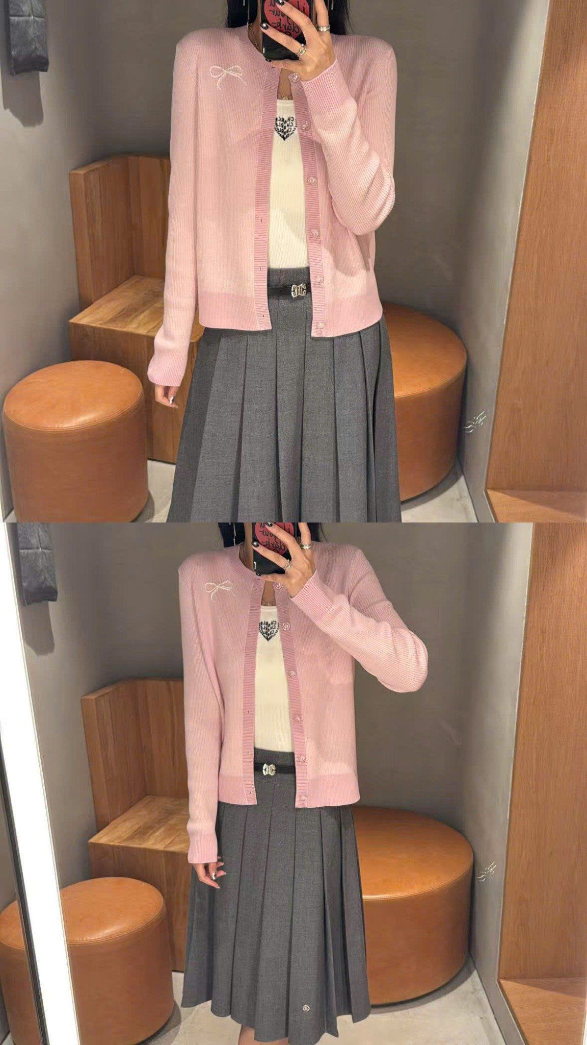  Áo CDG hồng nơ trắng 