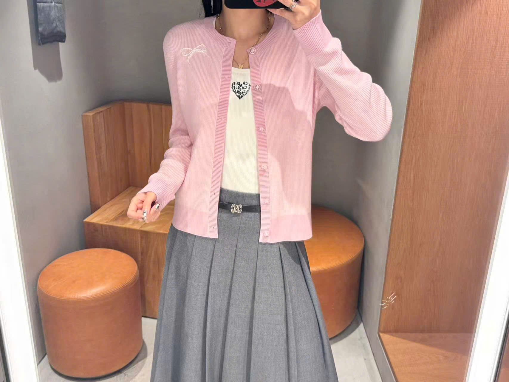  Áo CDG hồng nơ trắng 