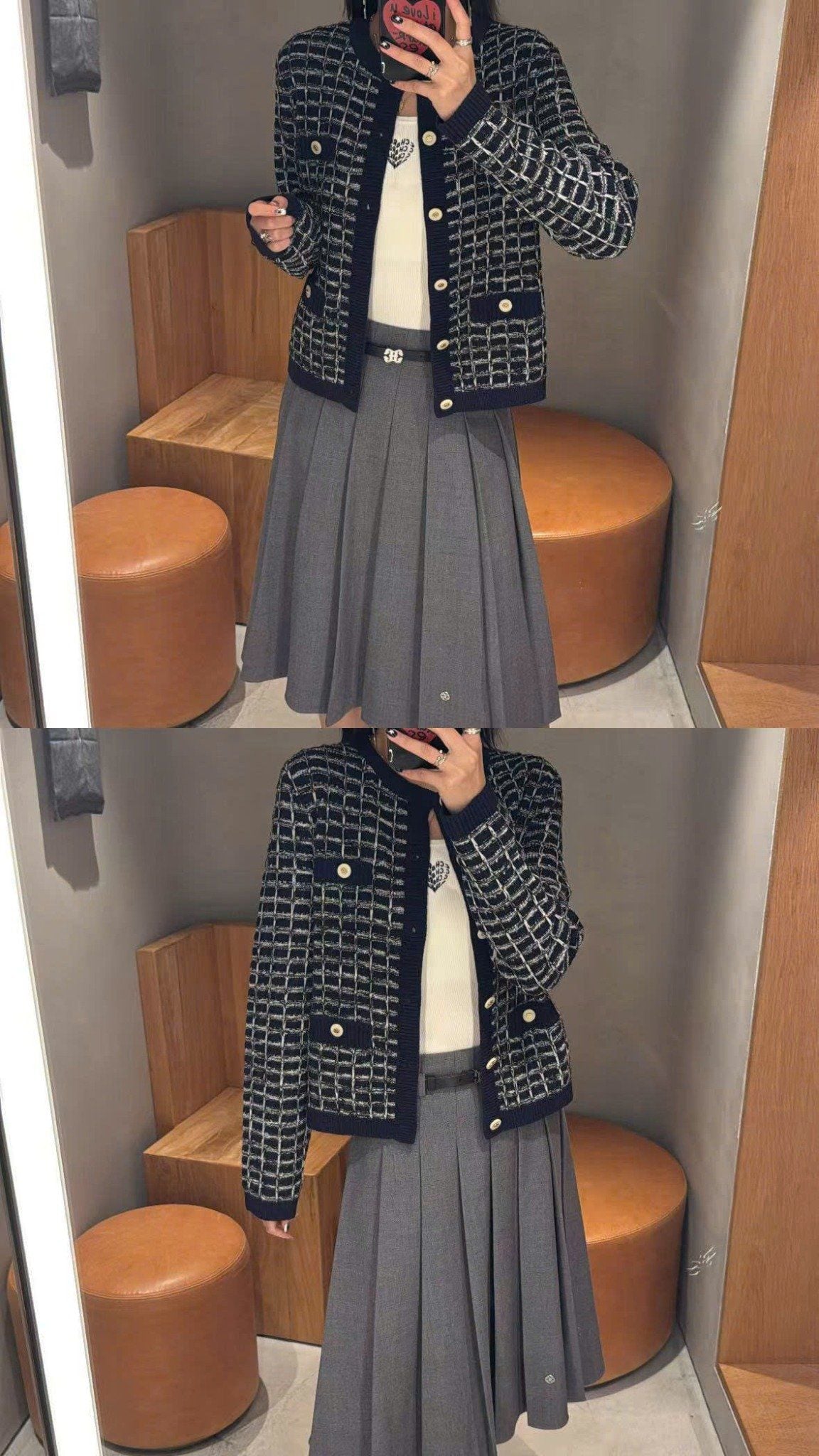  3.Chân váy xám - kèm belt da 