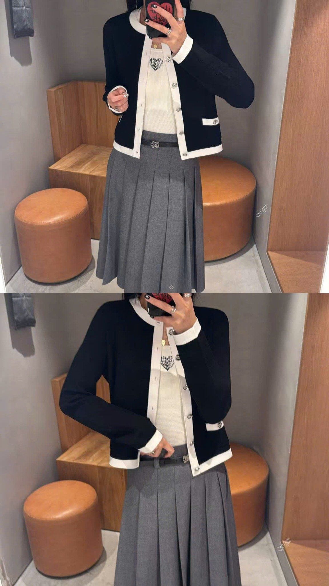  3.Chân váy xám - kèm belt da 