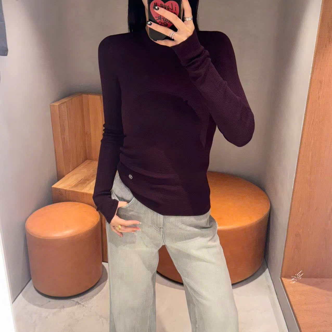  2.WOOL áo len màu đỏ đô dài tay 