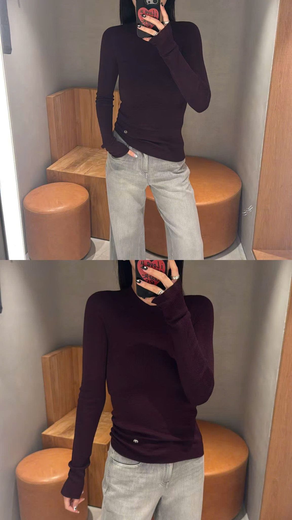  2.WOOL áo len màu đỏ đô dài tay 