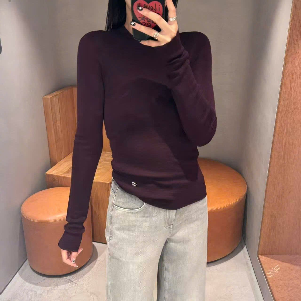  2.WOOL áo len màu đỏ đô dài tay 