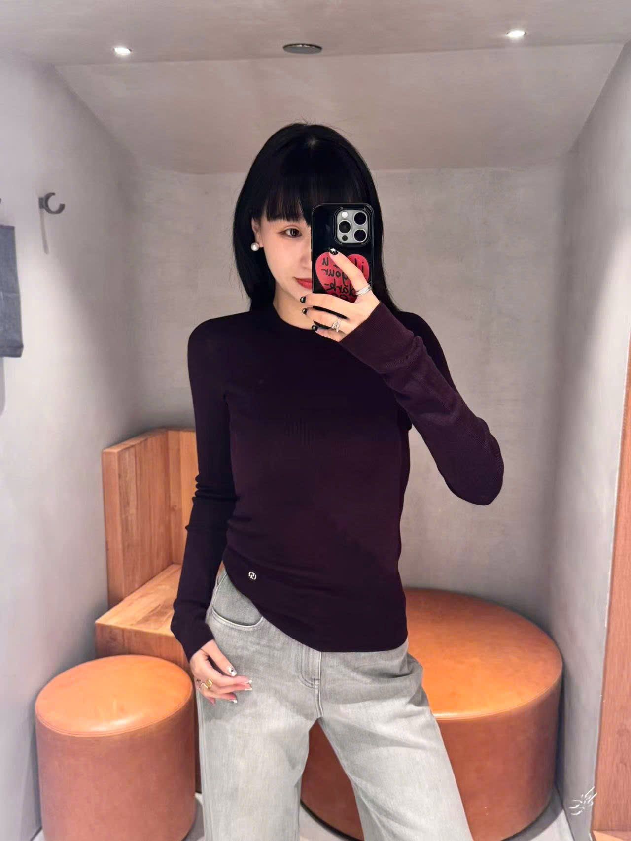  2.WOOL áo len màu đỏ đô dài tay 