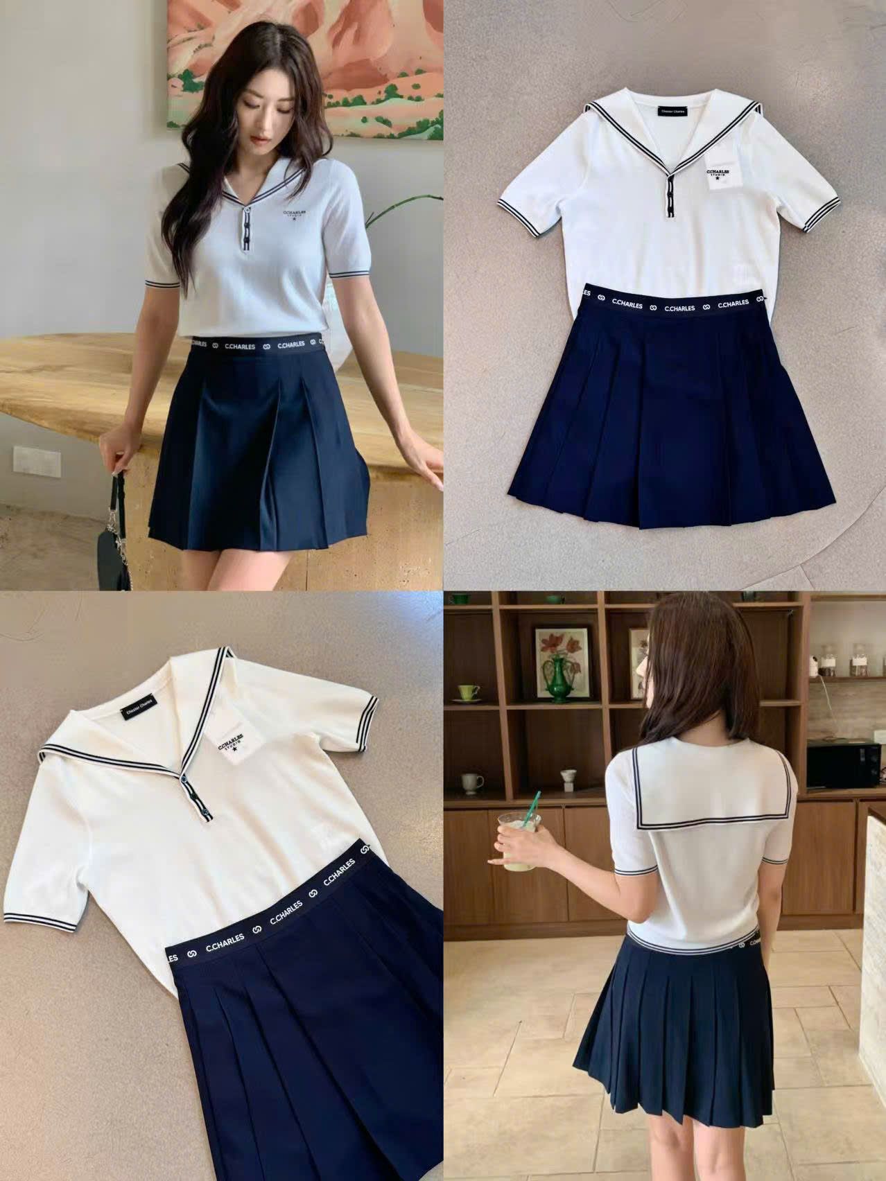  1.Áo trắng thủy thủ kẻ Navy 