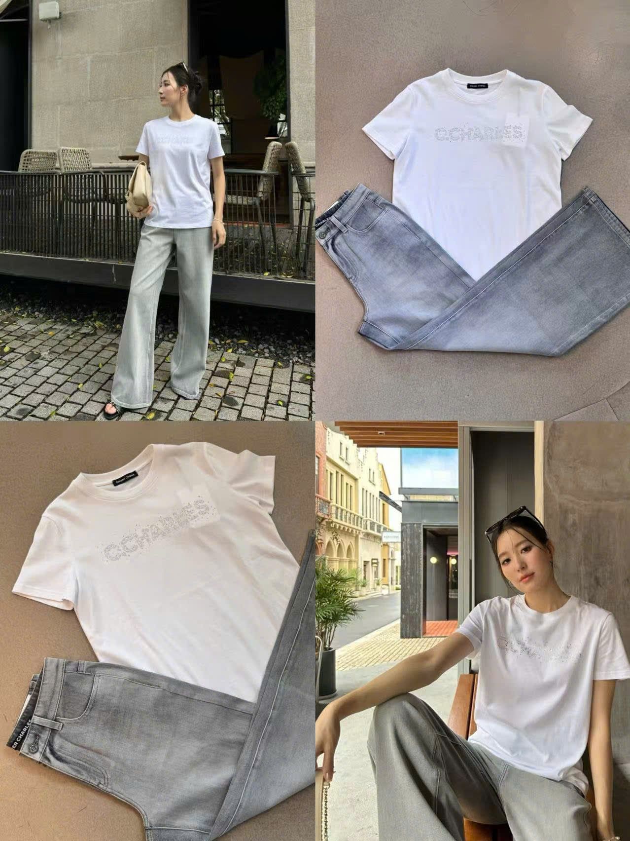  Áo phông trắng, chữ C.Charles blink 