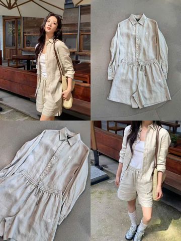  8.Quần sooc vải nâu tây - Logo nhỏ 