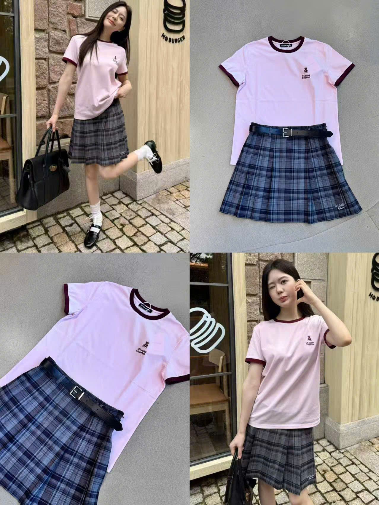  Áo phông hồng , viền đỏ gấu chữ 1 bên ngực 