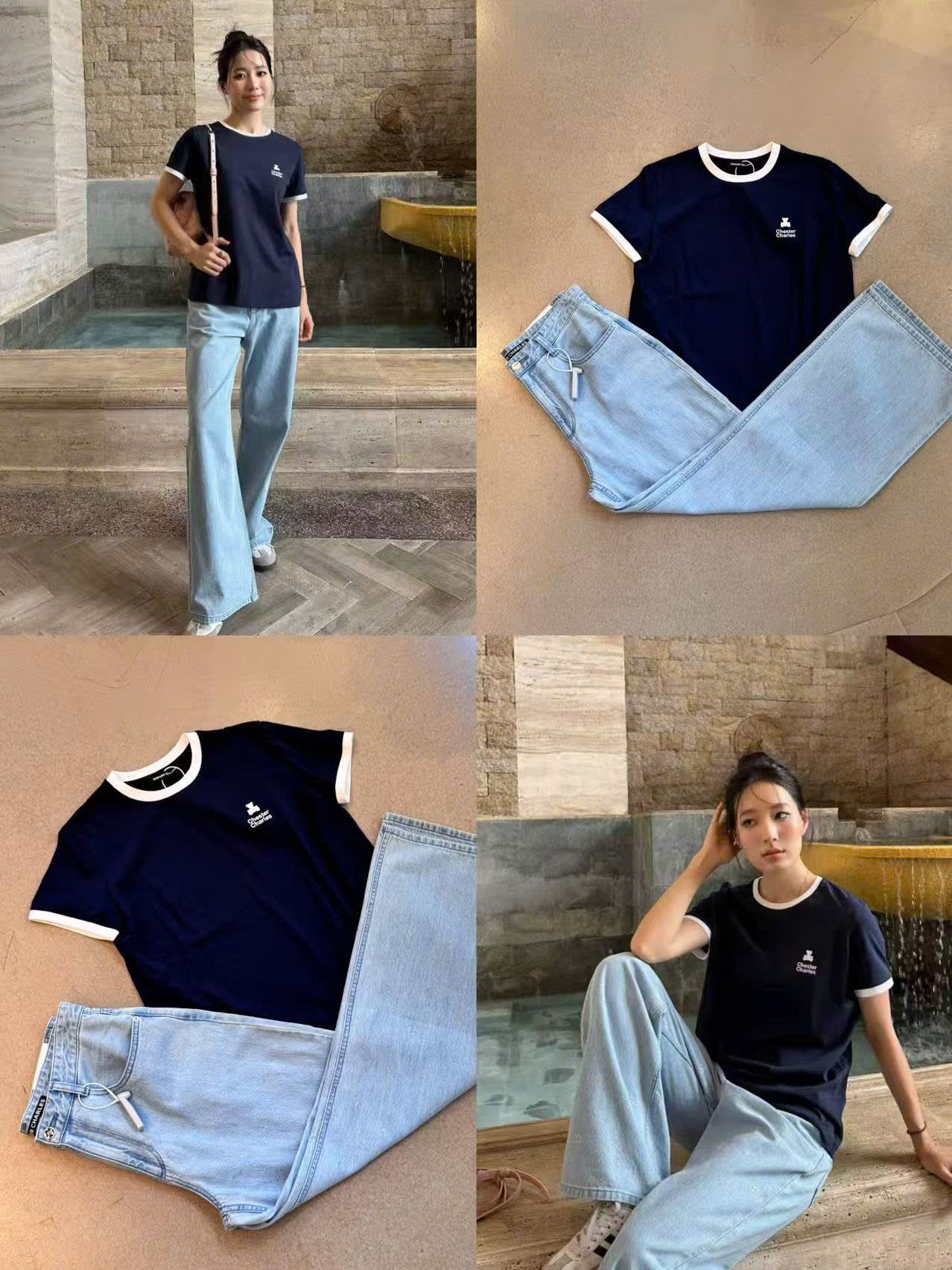  Áo Navy đậm- viền trắng, logo CC nhỏ ngực 
