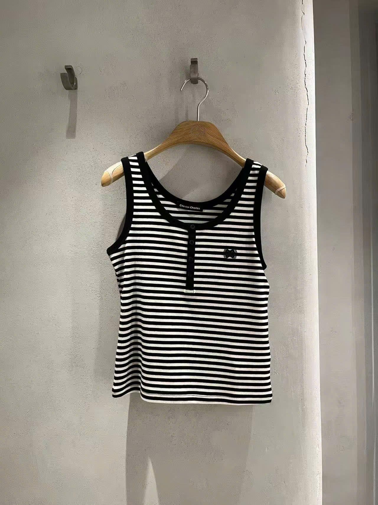  Áo tanktop kẻ nơ đen nhỏ 