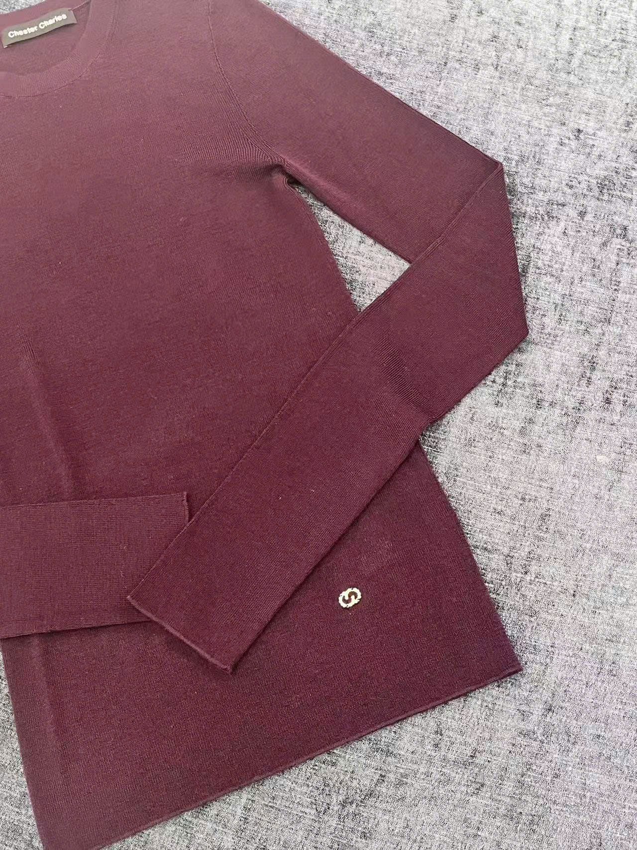  2.WOOL áo len màu đỏ đô dài tay 