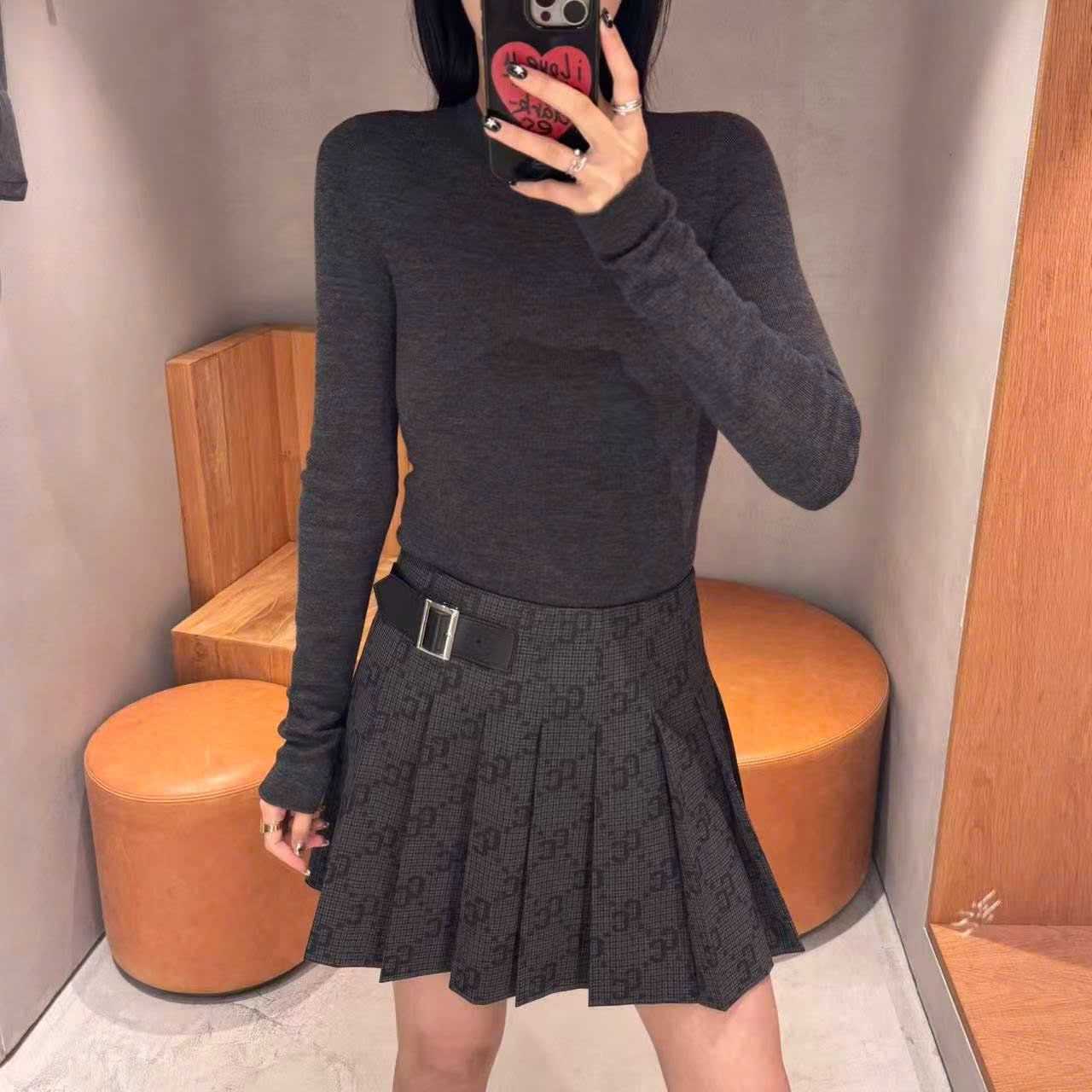  WOOL áo len màu xám dài tay 