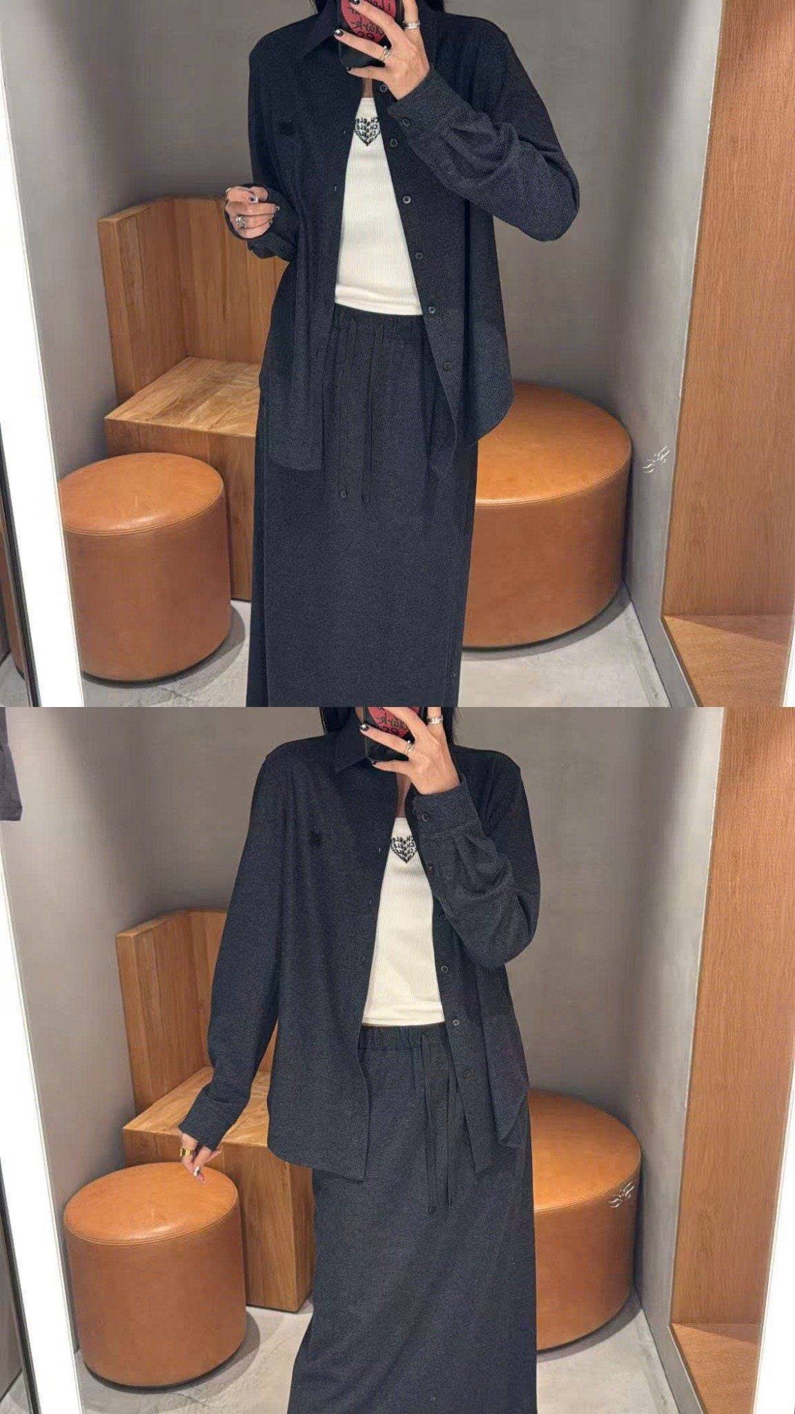  Chân váy xanh đậm - cạp chun dây rút 