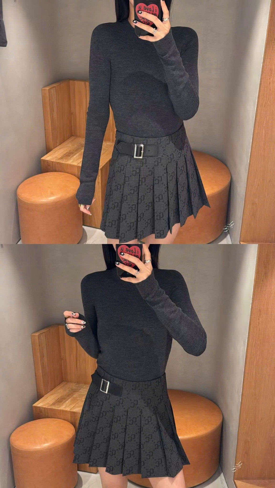  WOOL áo len màu xám dài tay 