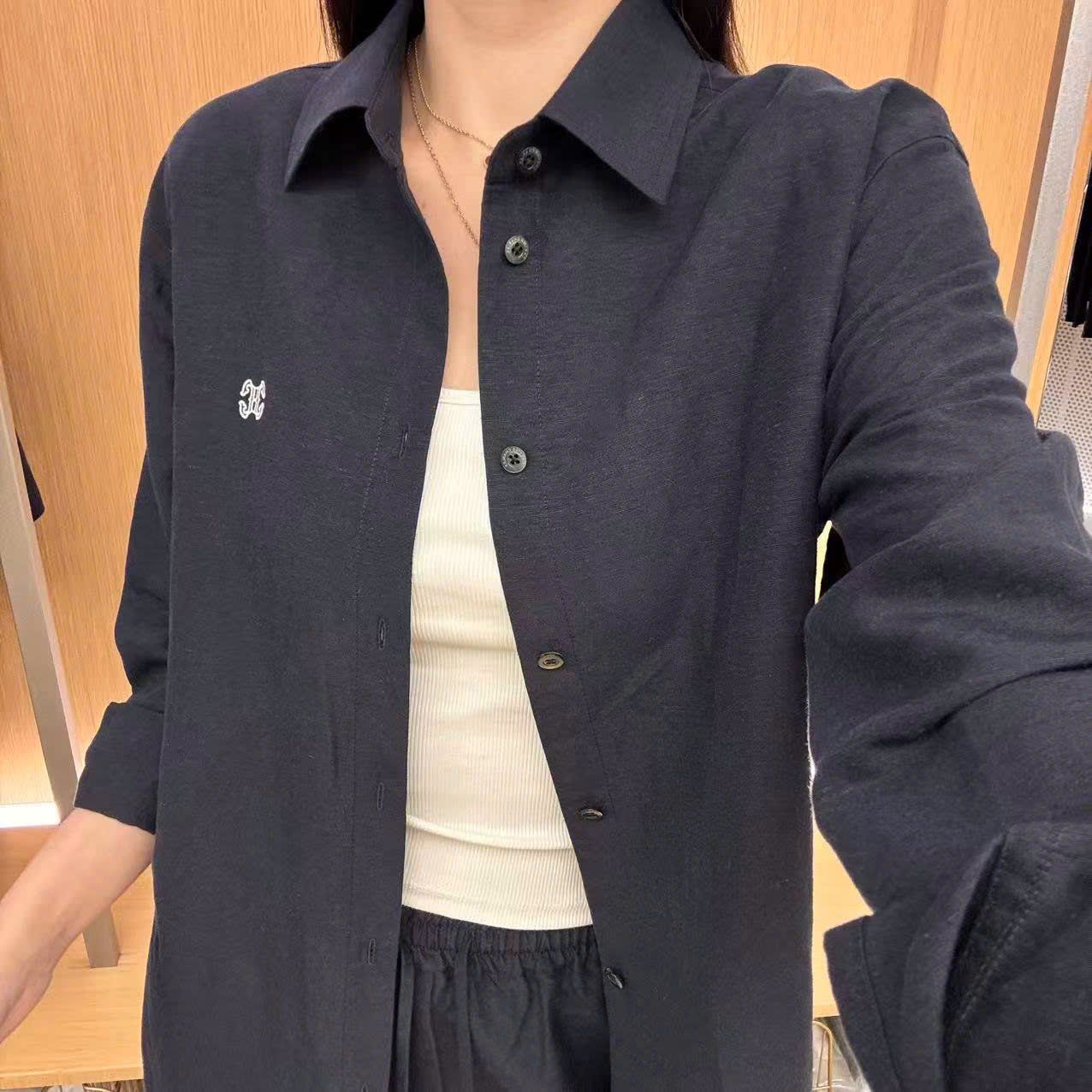  Bộ Áo sơ mi và quần vải cạp chun - Navy logo trắng set 