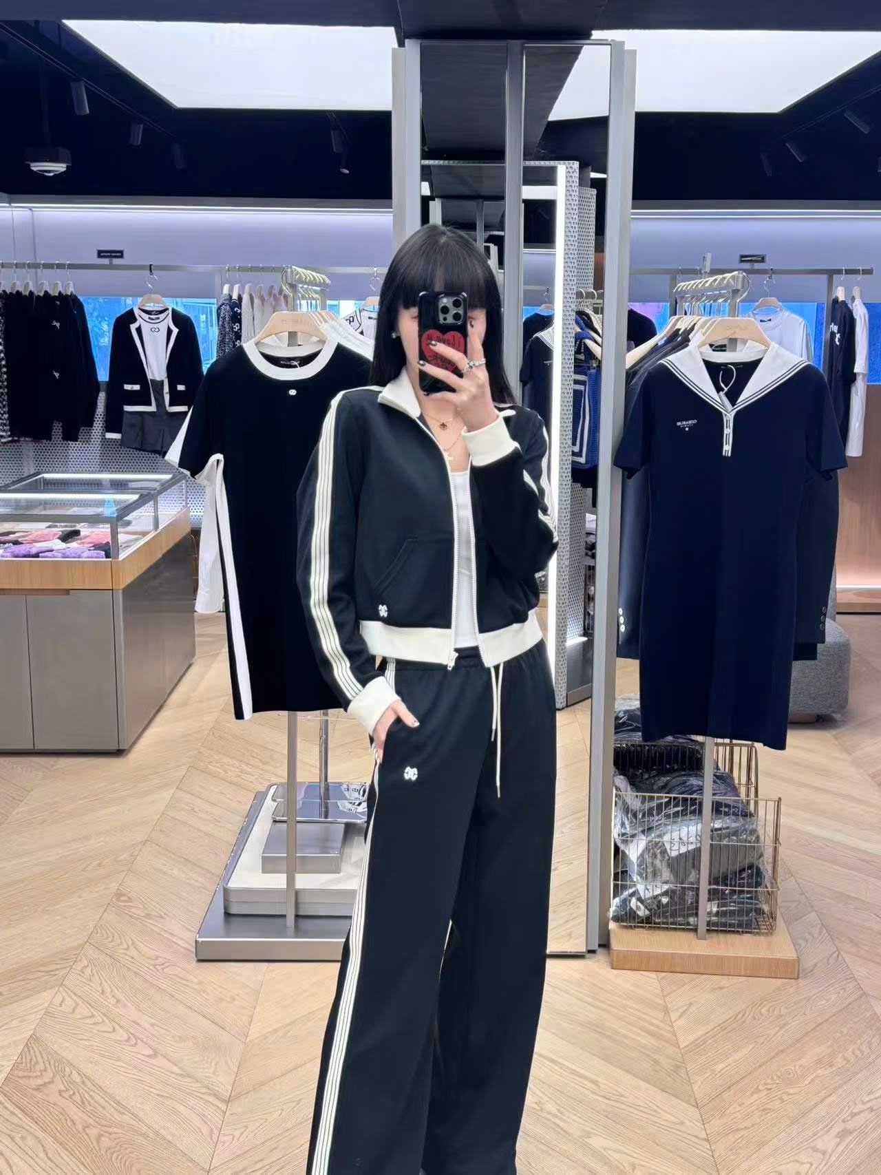  Bộ Áo khoác nỉ - 3 sọc và quần nỉ đen sọc trắng set 