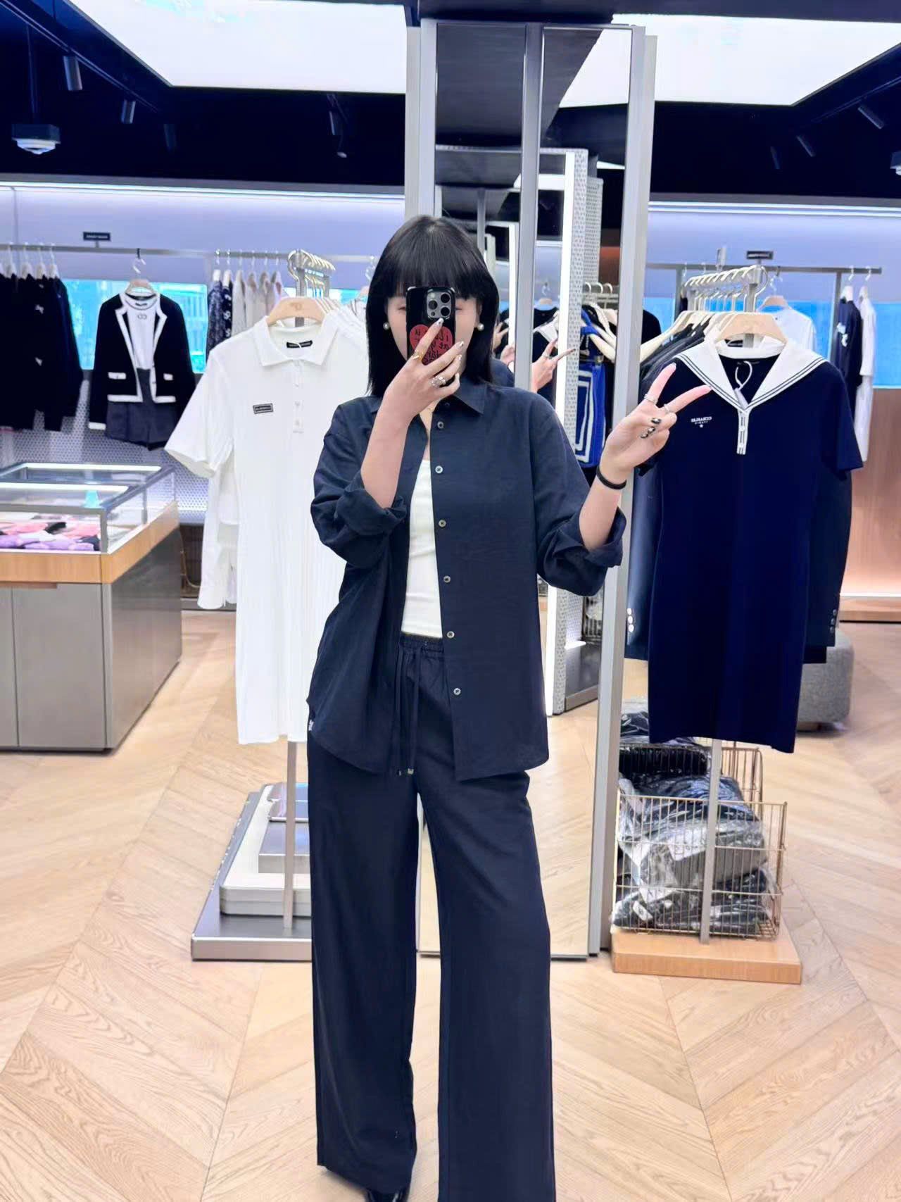  Bộ Áo sơ mi và quần vải cạp chun - Navy logo trắng set 