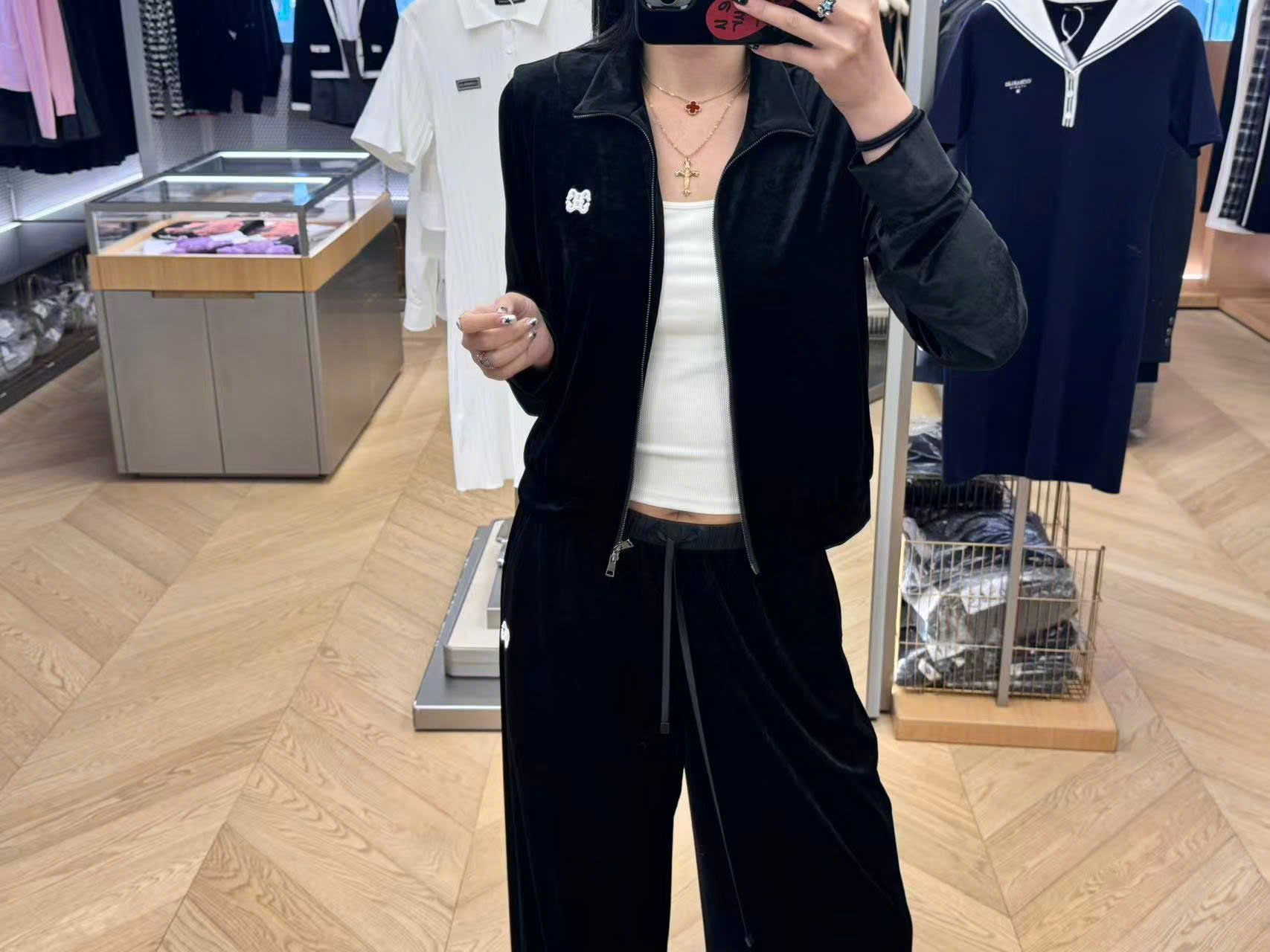  Bộ áo khoác nhung và quần nhung - Logo ngực trái set 