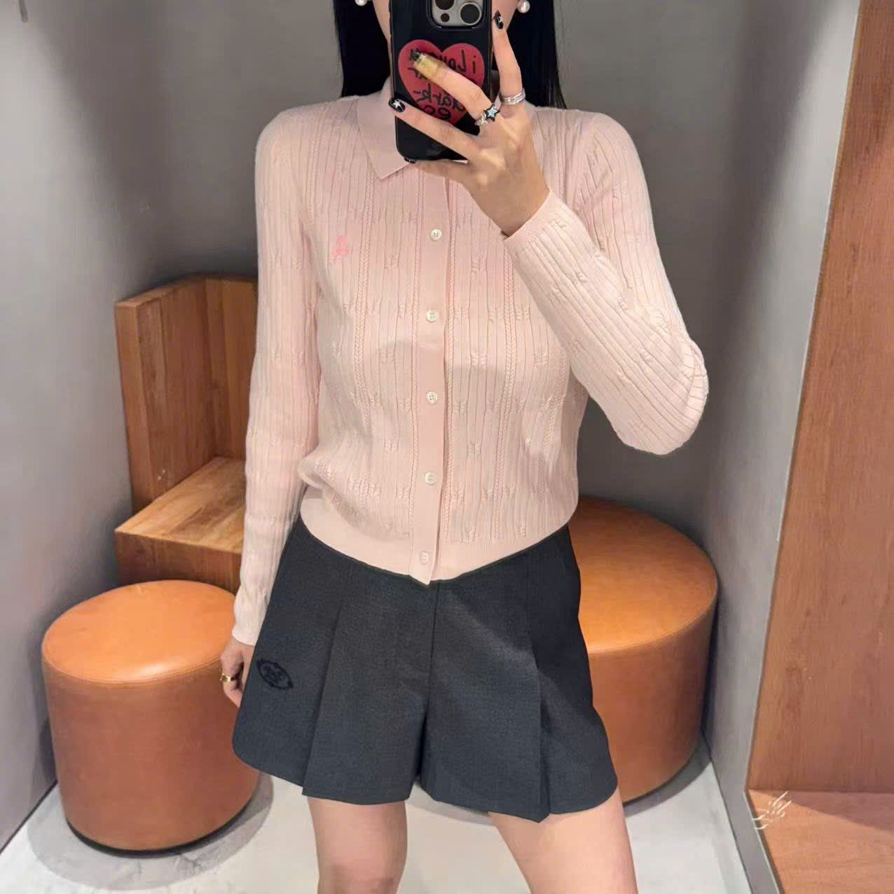  Áo CDG hồng polo dài tay - sọc dọc 