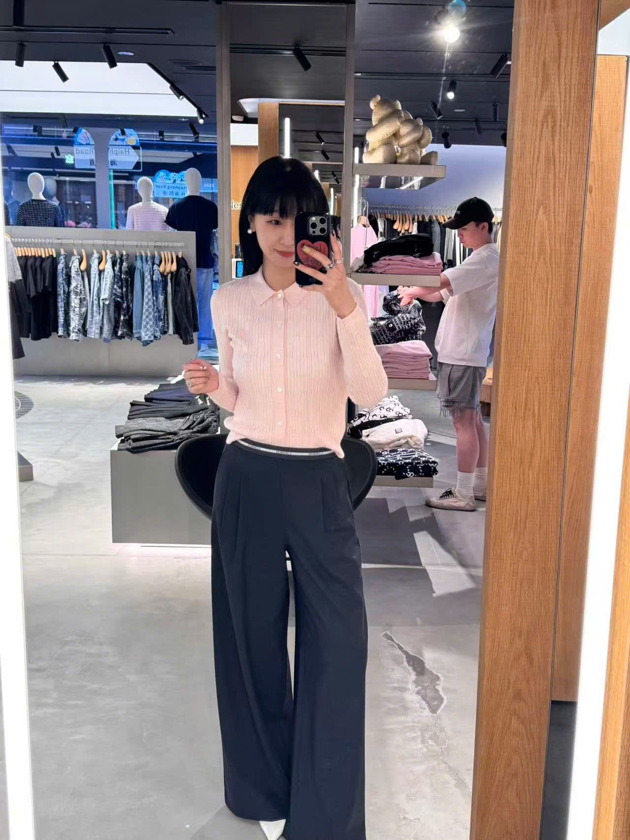  Áo CDG hồng polo dài tay - sọc dọc 