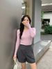  Áo dài tay hồng tím cổ V, logo nhỏ 