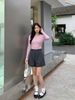  Áo dài tay hồng tím cổ V, logo nhỏ 