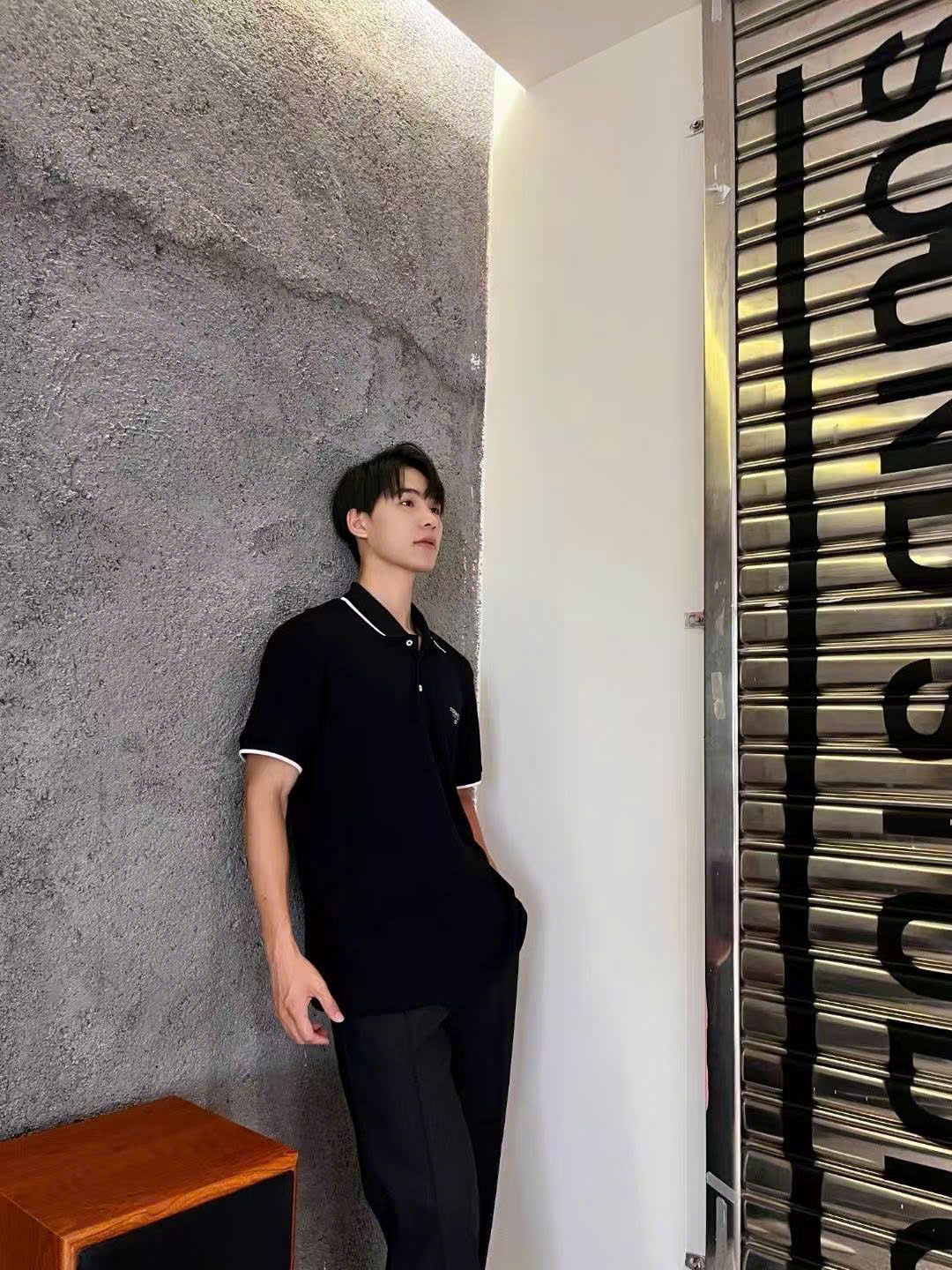  Áo polo đen Nam CC- cố viền trắng logo ngực 