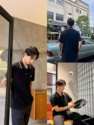  Áo polo đen Nam CC- cố viền trắng logo ngực 