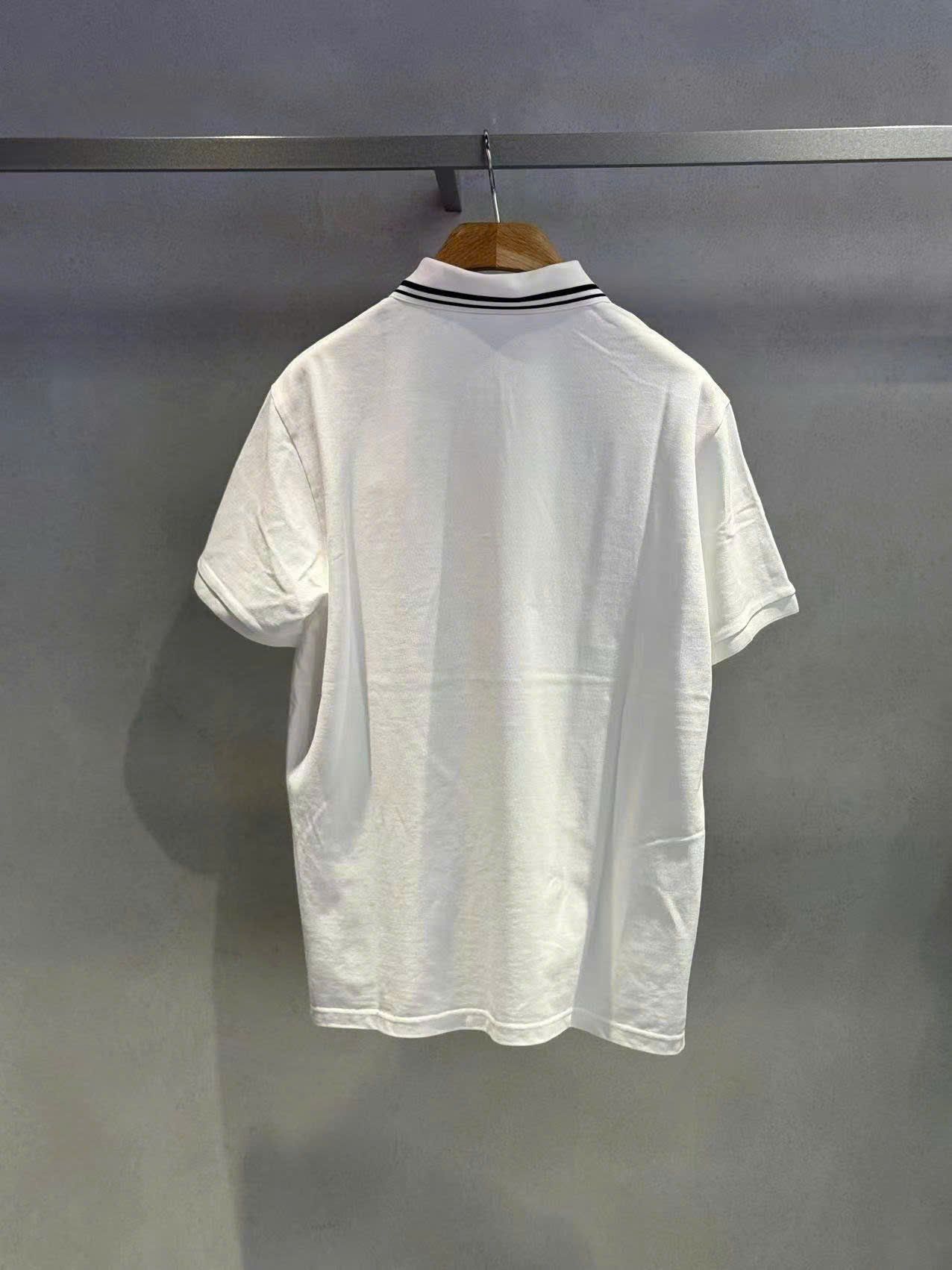  Áo polo trắng Nam CC, cổ viền đen 1 túi 