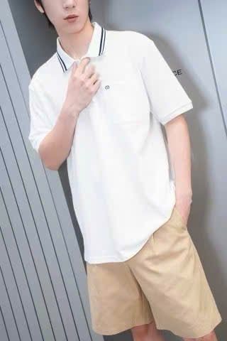  Áo polo trắng Nam CC, cổ viền đen 1 túi 
