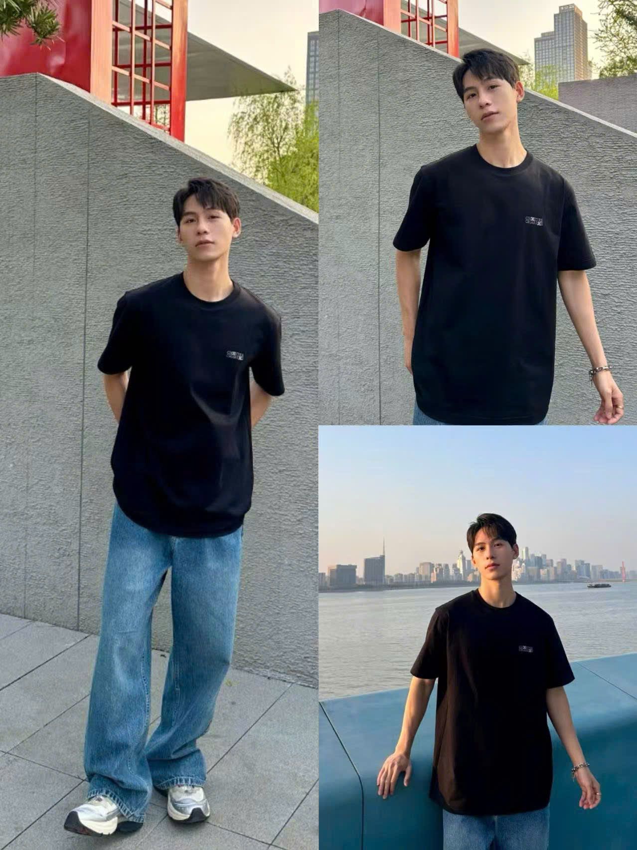  Áo phông đen Nam CC, chữ đính đá 1 bên 