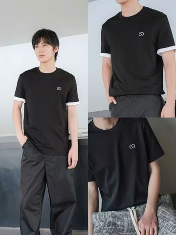  Áo phông Nam CC đen, tay viền trắng 