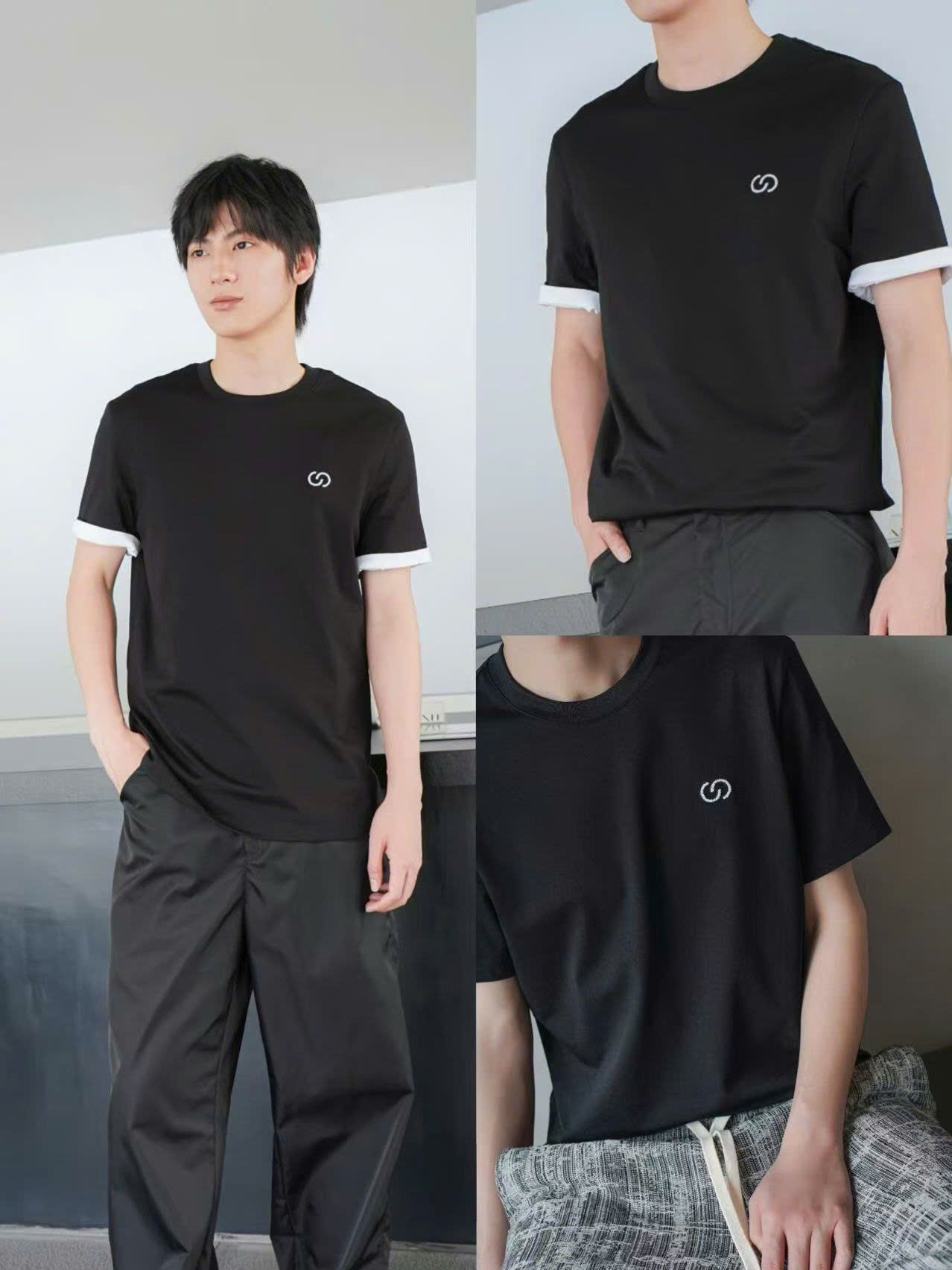  Áo phông Nam CC đen, tay viền trắng 