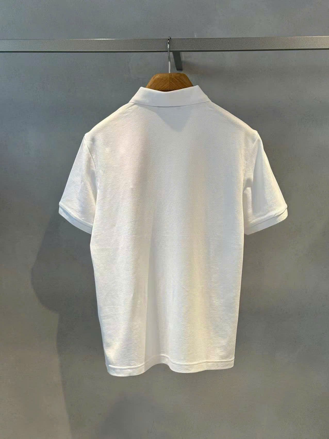  Áo polo trắng trơn Nam CC, logo trắng nổi 1 bên 