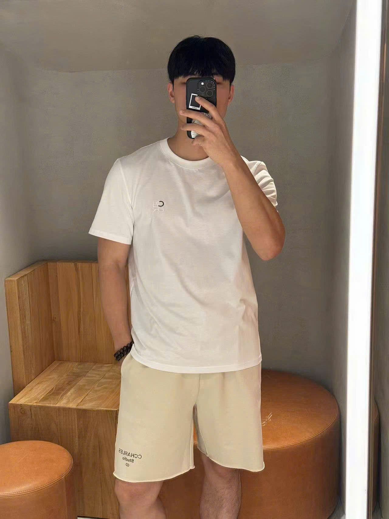  Áo phông trắng Nam CC, logo chữ lồng 