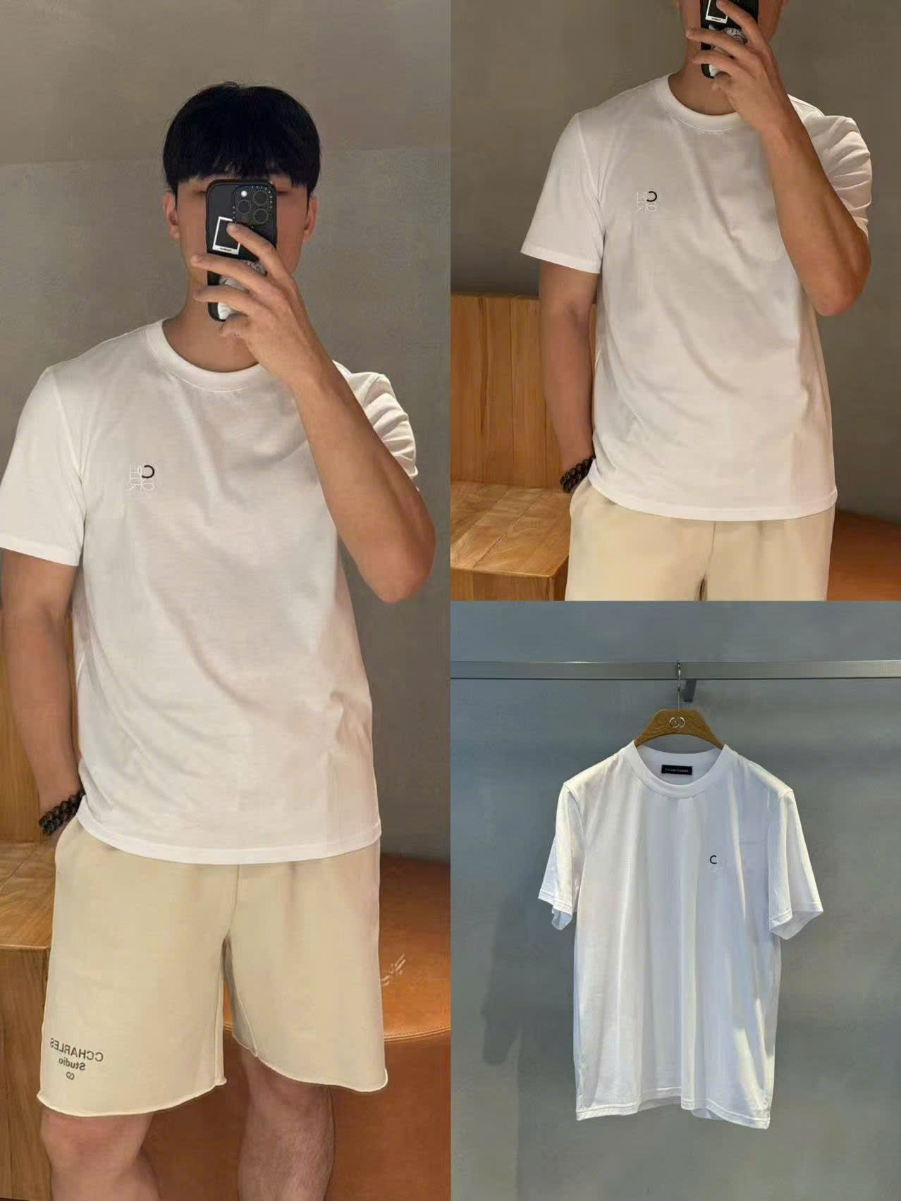  Áo phông trắng Nam CC, logo chữ lồng 