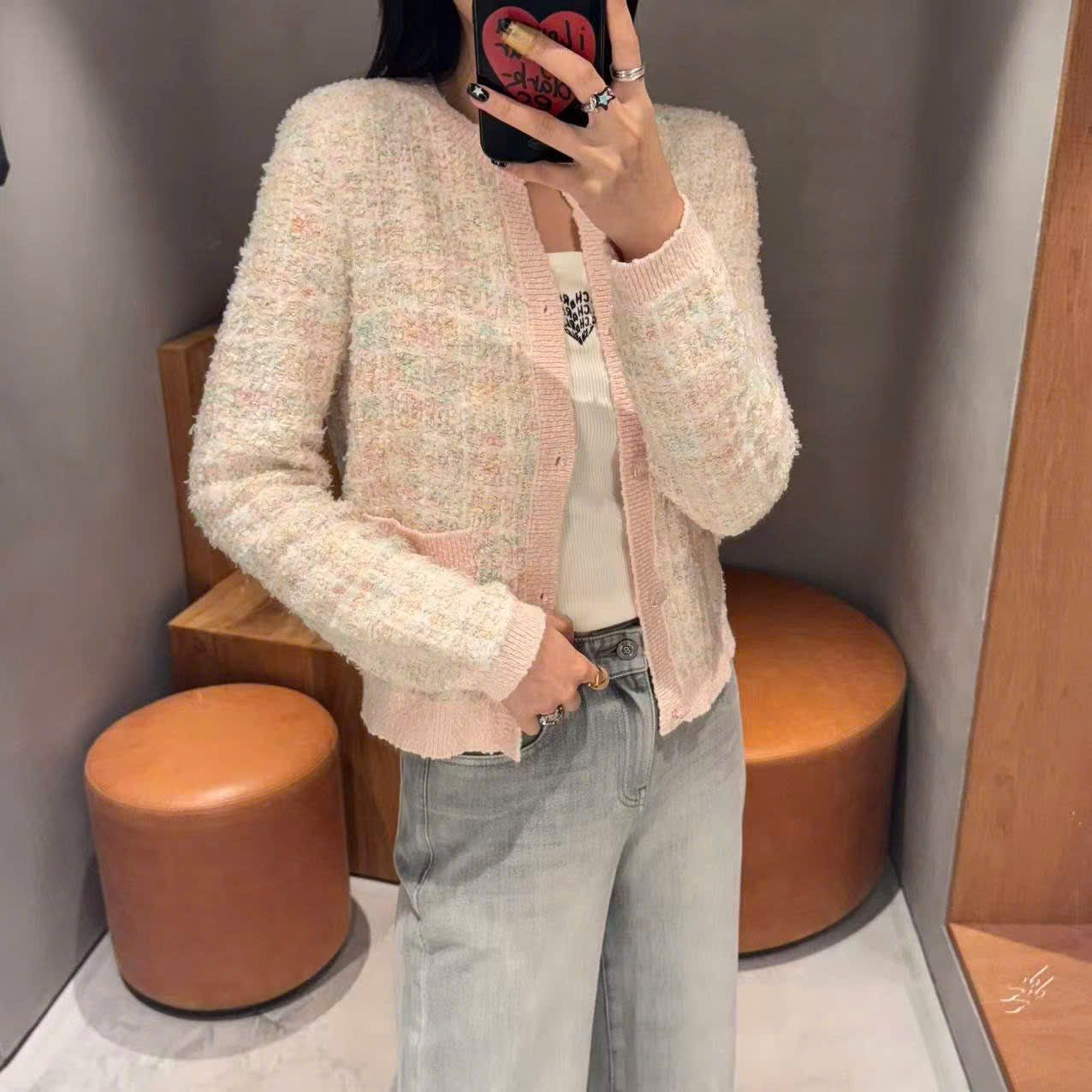  Áo CDG hồng kẻ trắng sắc mầu 