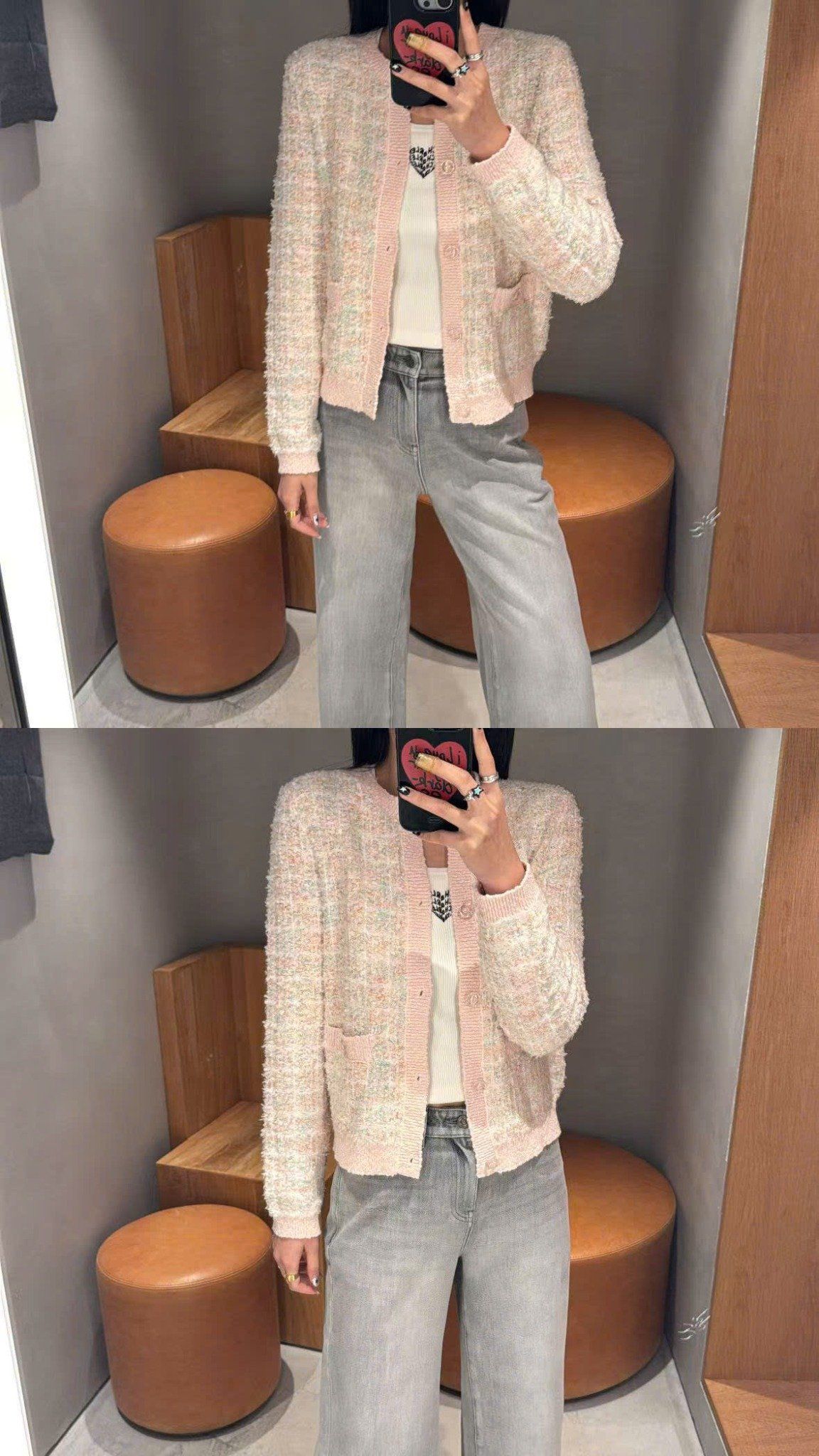  Áo CDG hồng kẻ trắng sắc mầu 