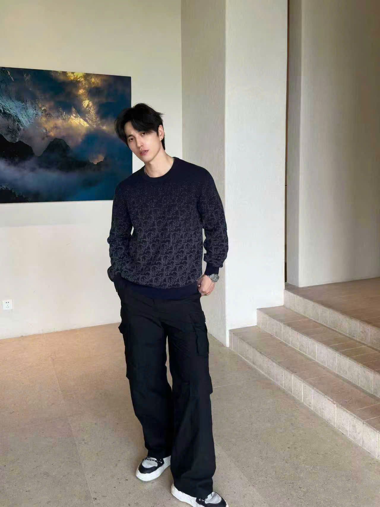  1.Áo len Nam xanh than full họa tiết CC 