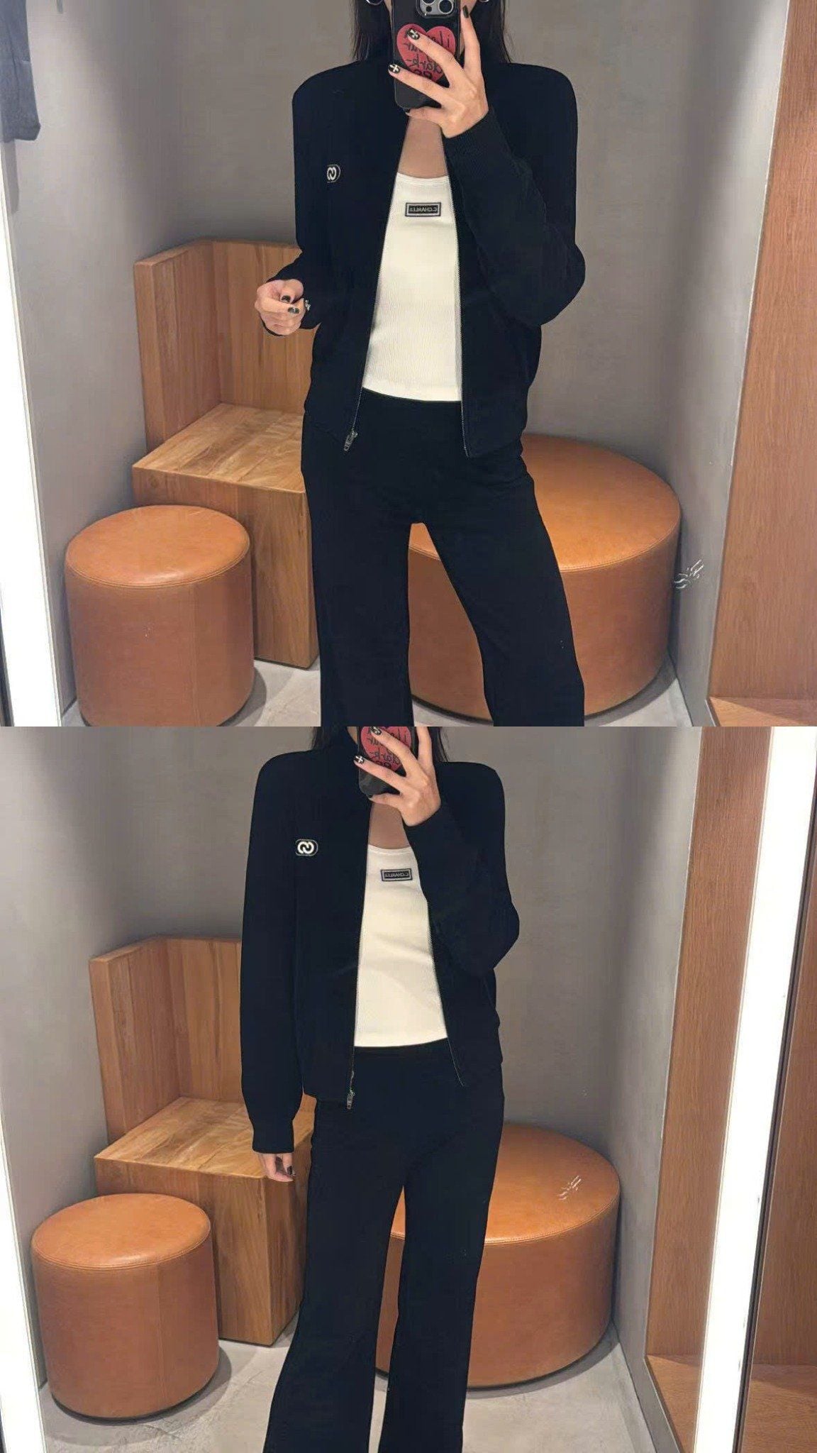  Quần DÀI nhung đen , logo trắng nhỏ 1 bên (SET) 