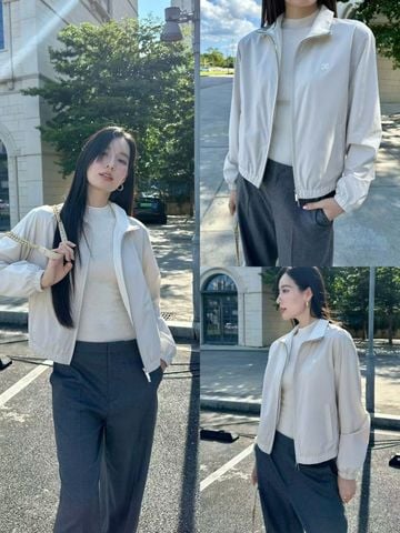  Áo khoác gió be sáng, kéo khóa bo chun 