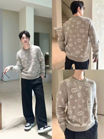  Áo len Nam CC dài tay, nâu logo chữ 