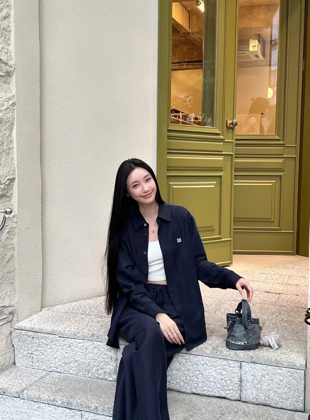  Bộ Áo sơ mi và quần vải cạp chun - Navy logo trắng set 