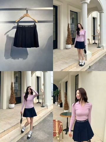  2.Chân váy đen ngắn xếp ly cạp chữ 0636 