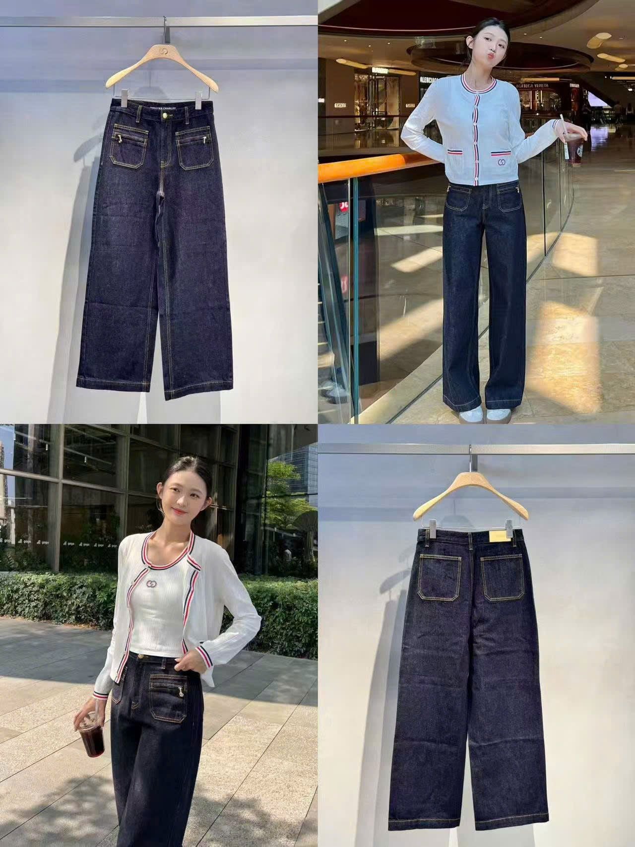  1.Jean xanh, khóa vàng túi quần 