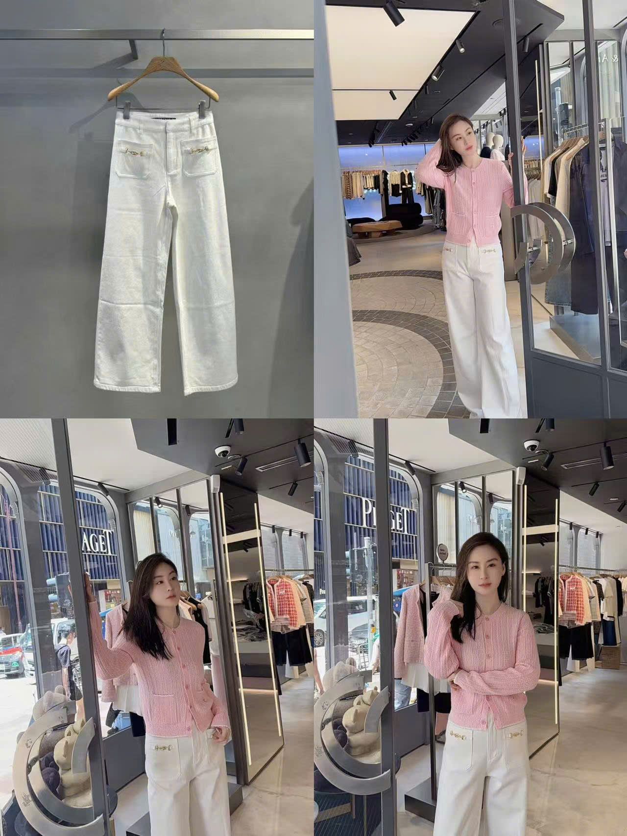  Quần jean trắng, xích vàng 