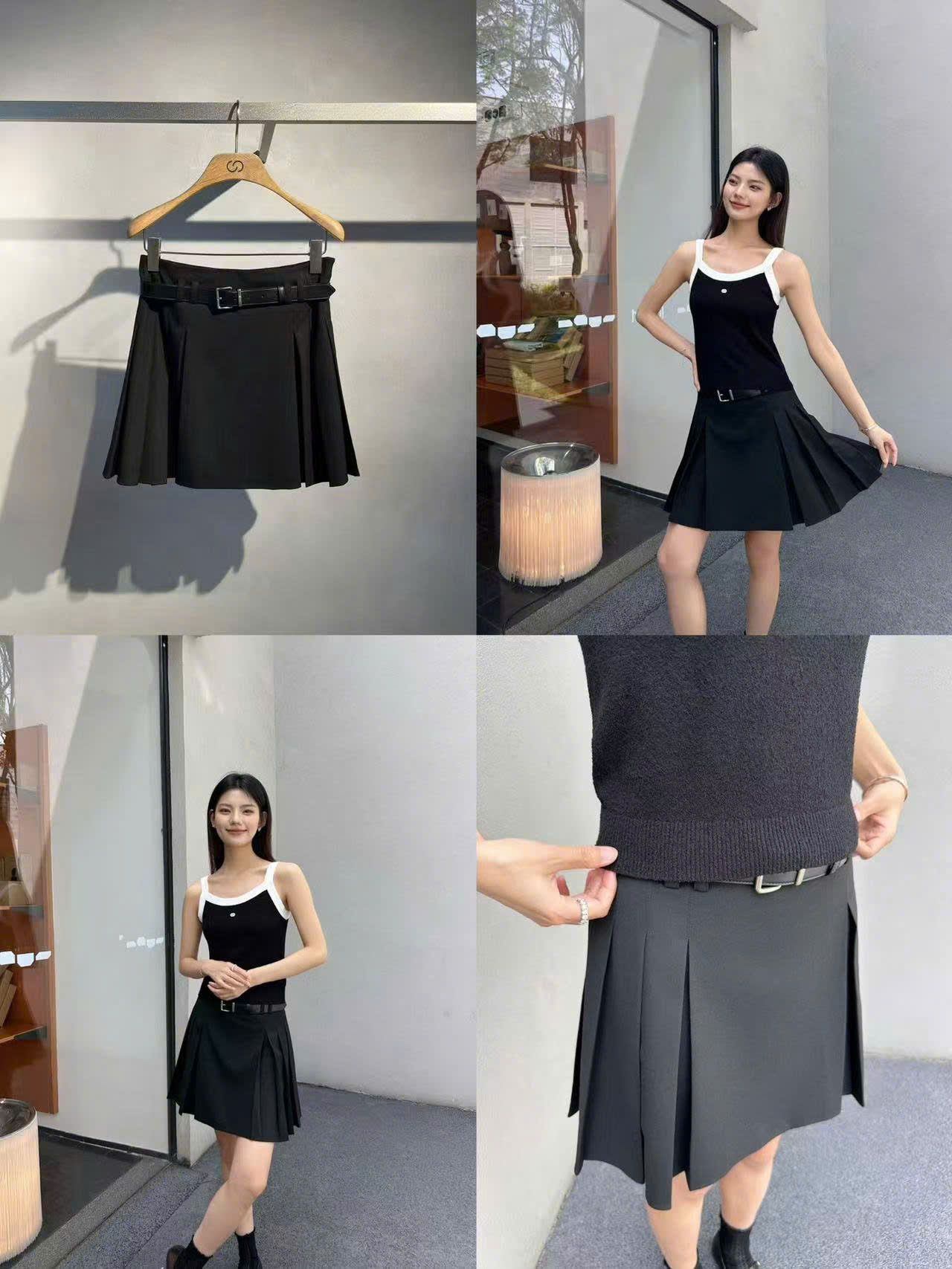  Chân váy ngắn xòe đen, kèm Belt da 