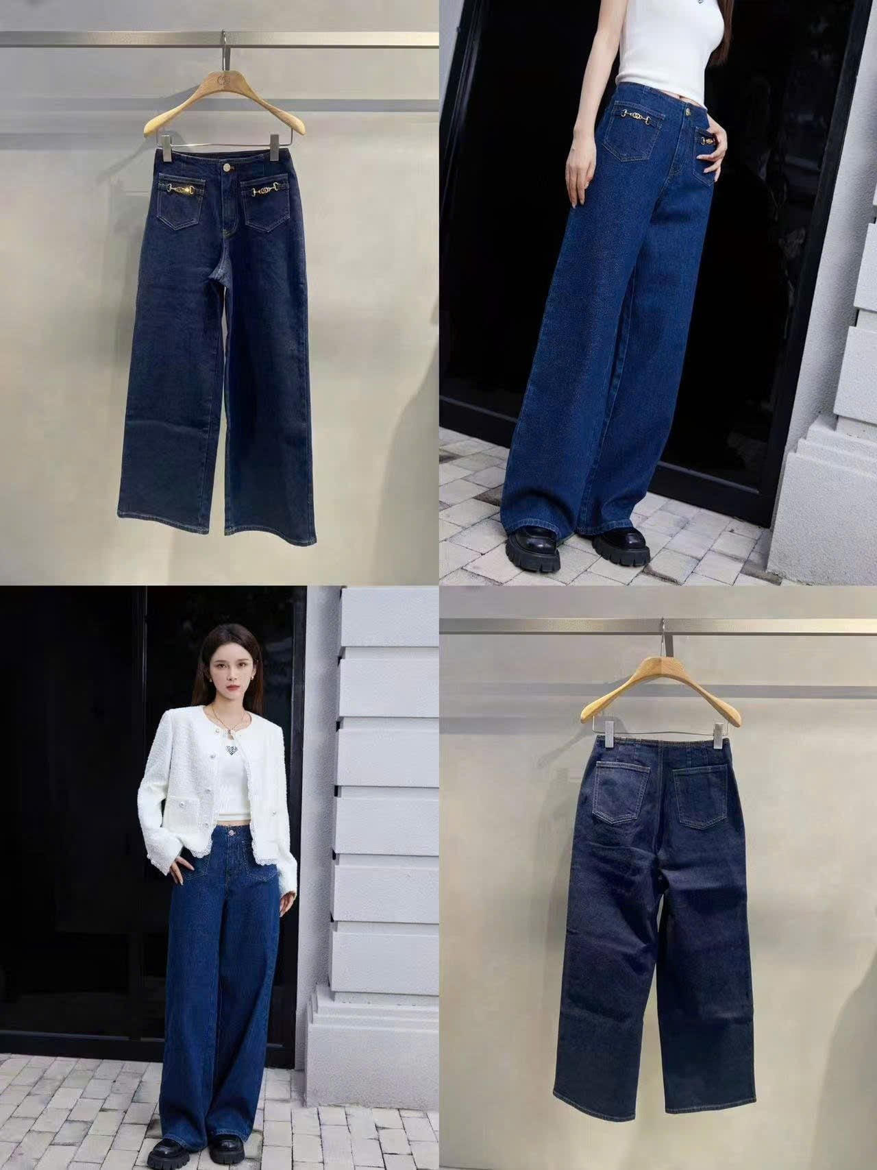  Quần jean xanh vải Ý, xích vàng 