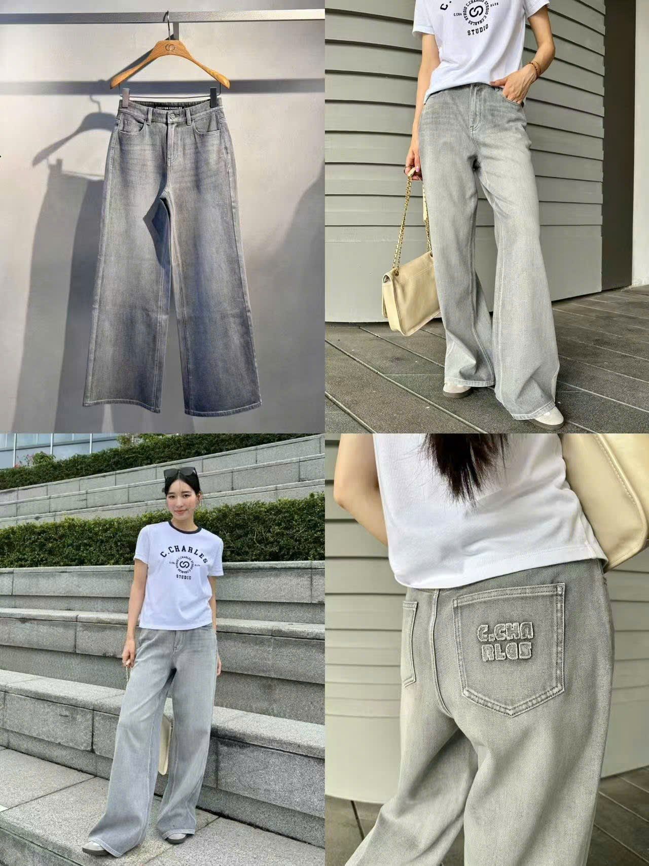  1.Quần jean suông xám tro mài -chữ túi sau 