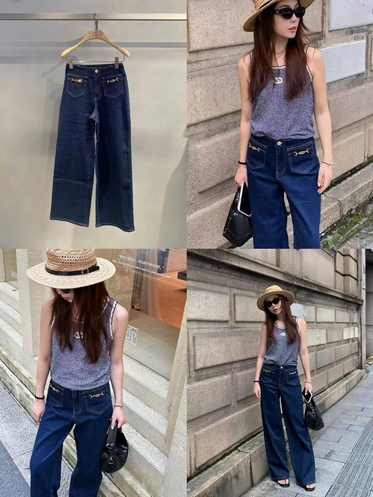  Quần jean xanh vải Ý, xích vàng 